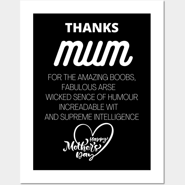 THANKS Mum Mothers Day awesome slogan gift Wall Art by Authentic Designer UK